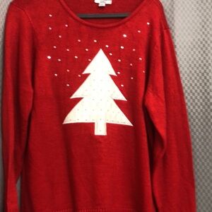 Croft & Barrow Festive Red Sweater with White Tree